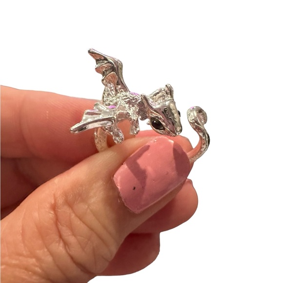 Silver Mythical Dragon Wrap Around Ring - Picture 5 of 6